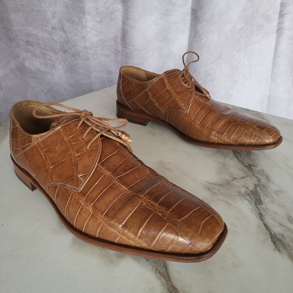 Mezlan Platinum Genuine Alligator Derby Dress Shoes Brown Men's Size 12 M